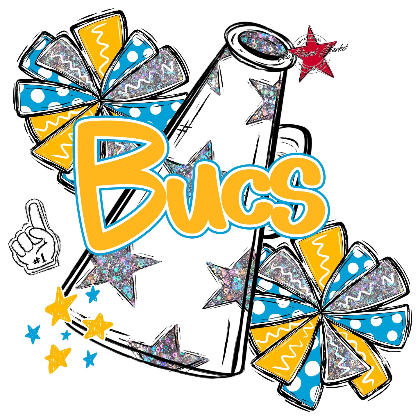 Bucs Cheer Megaphone Design-Carolina Blue & Yellow