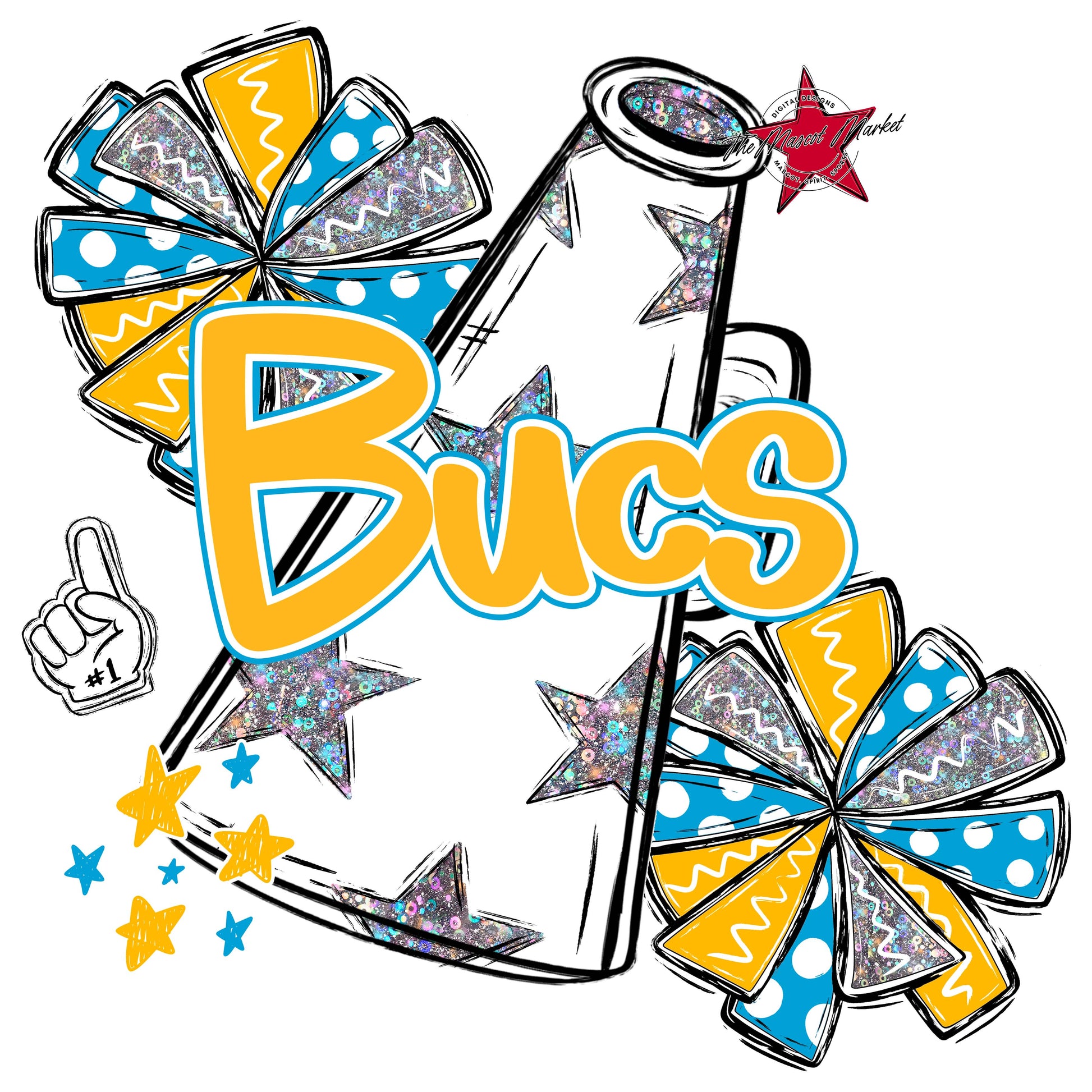 Bucs Cheer Megaphone Design-Carolina Blue & Yellow