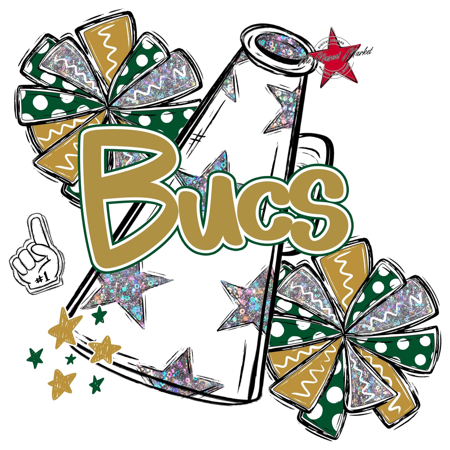 Bucs Cheer Megaphone Design-Green & Gold