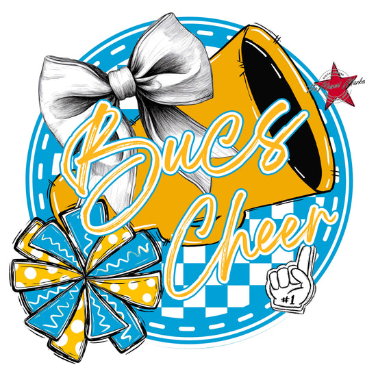 Bucs Circle Cheer Frame-Carolina Blue & Yellow
