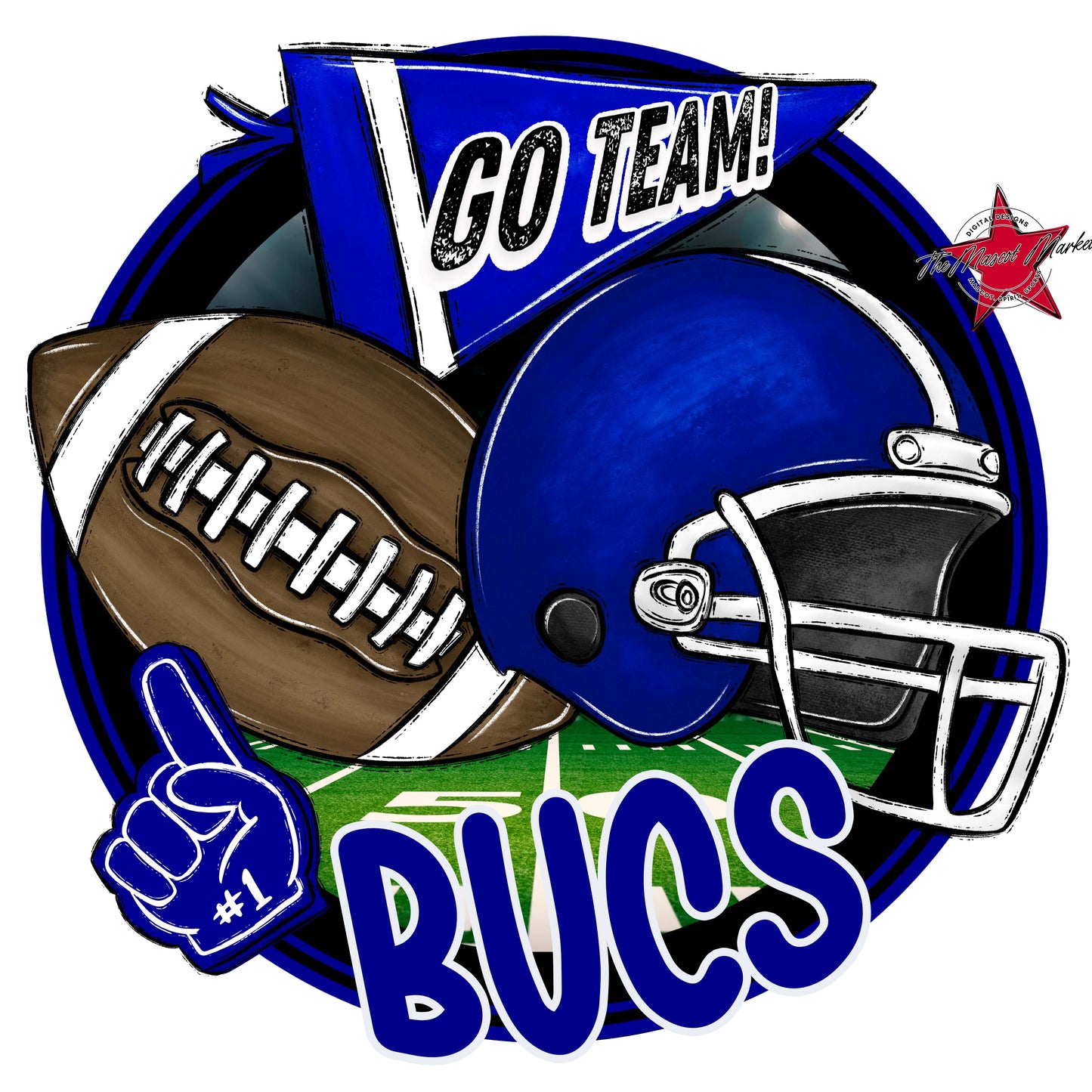 Bucs Circle Football Frame-Blue