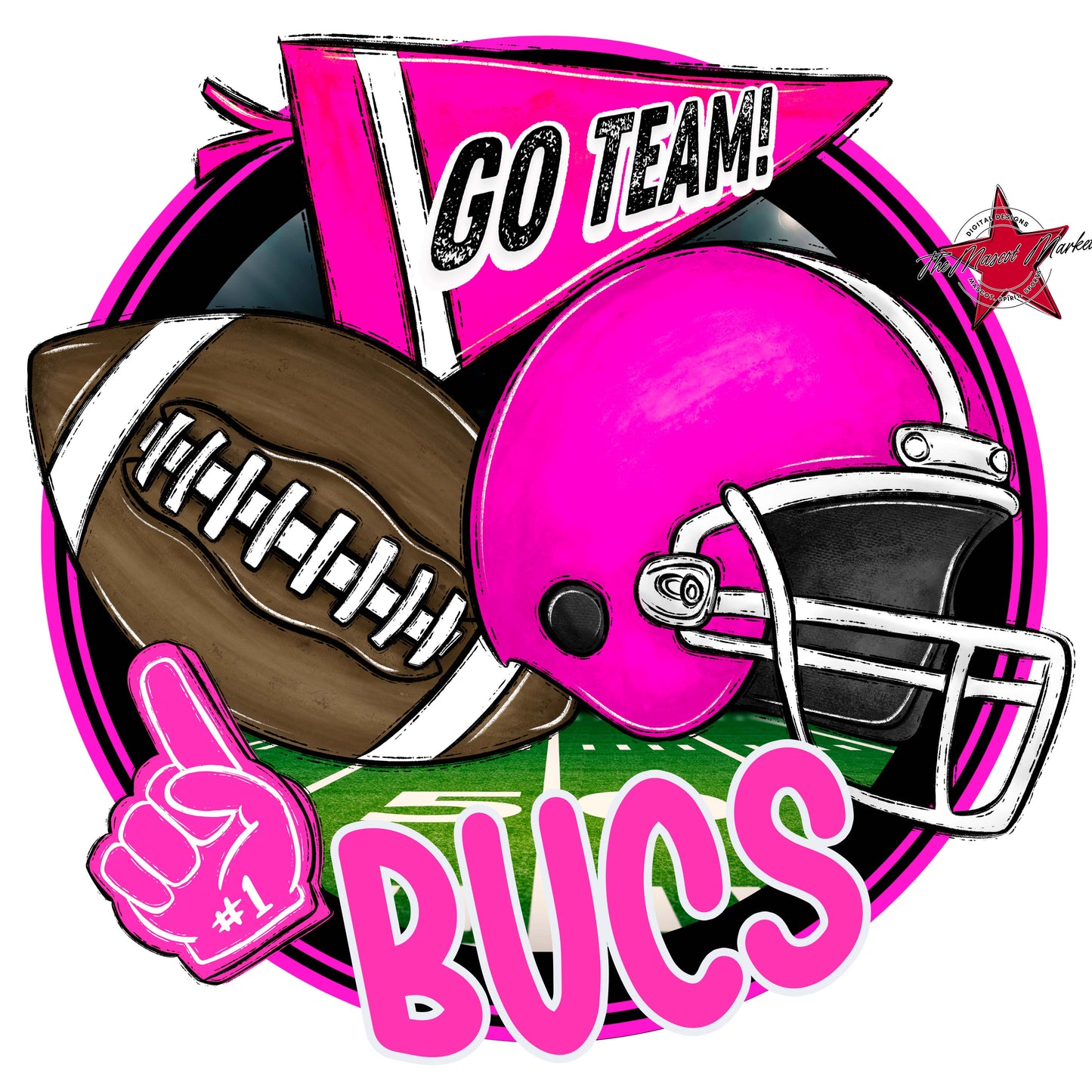Bucs Circle Football Frame-Pink