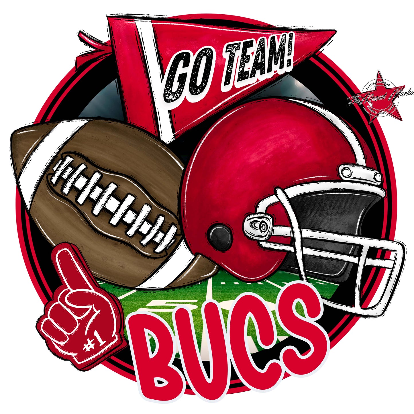 Bucs Circle Football Frame-Red