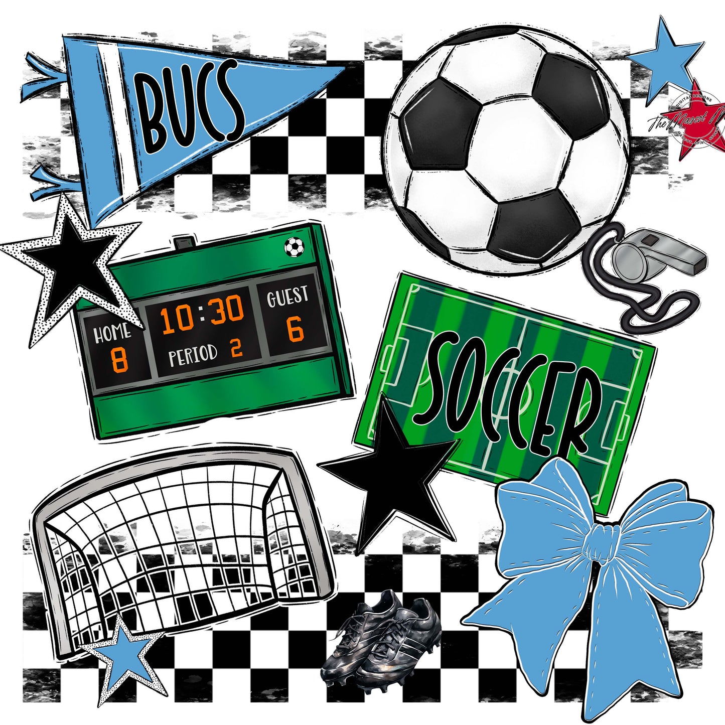 Bucs Soccer Checkers Design-Carolina Blue