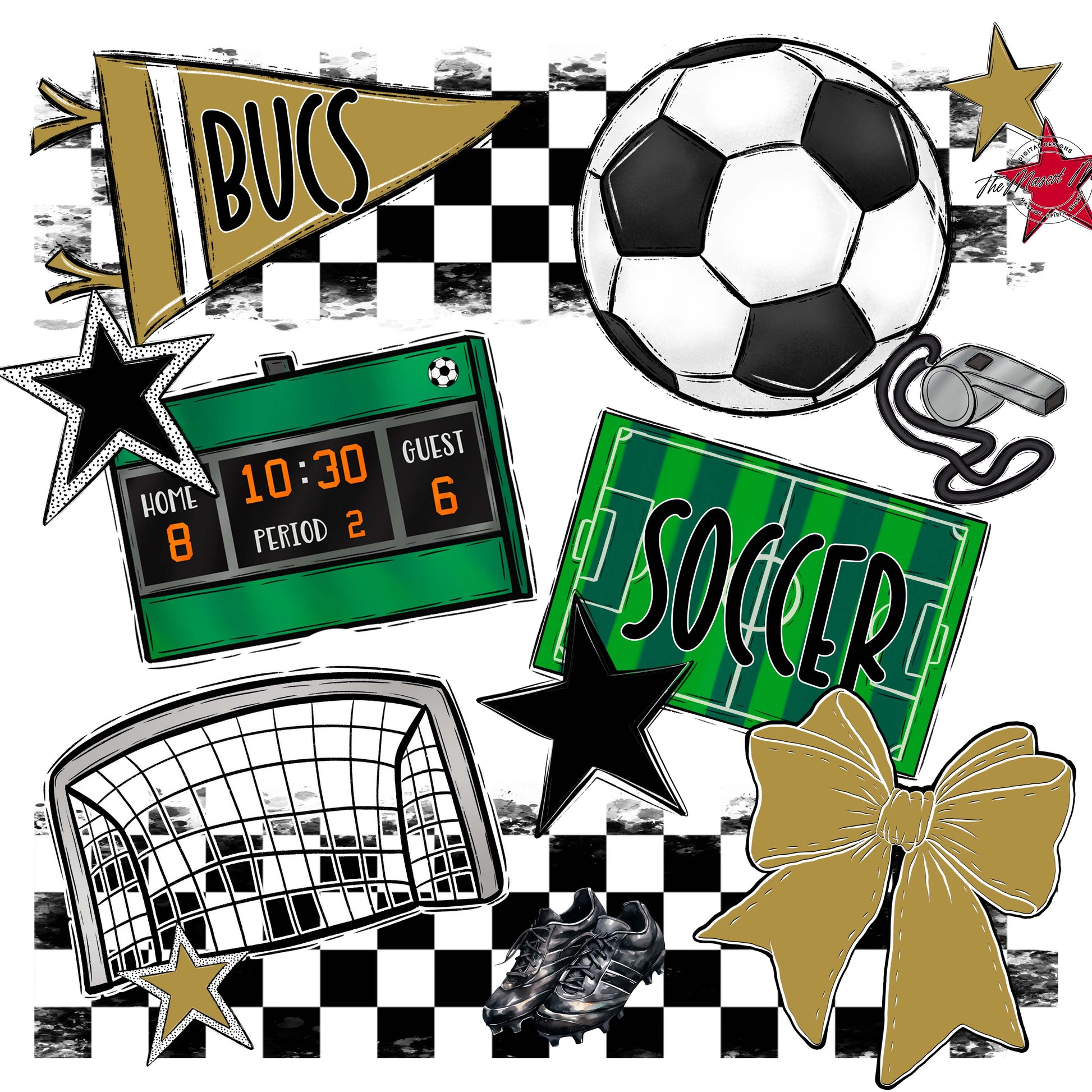 Bucs Soccer Checkers Design-Gold