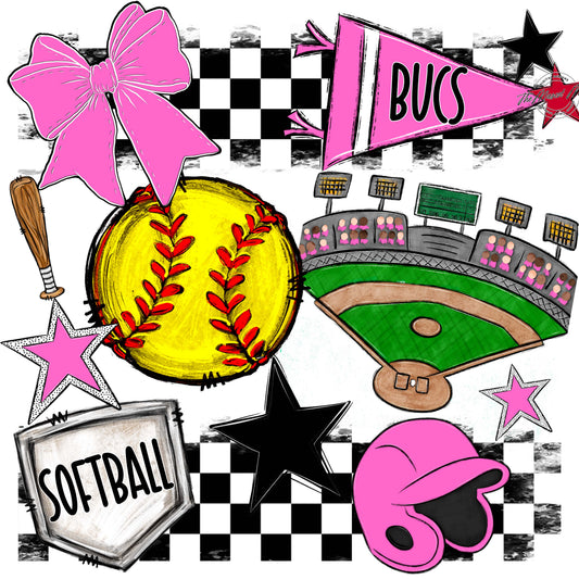 Bucs Softball Checkers Design-Baby Pink