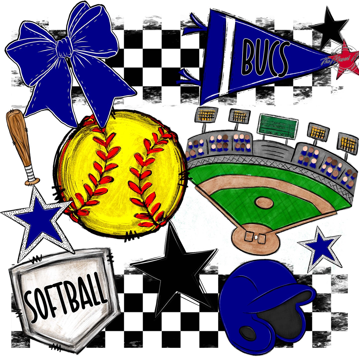 Bucs Softball Checkers Design-Blue
