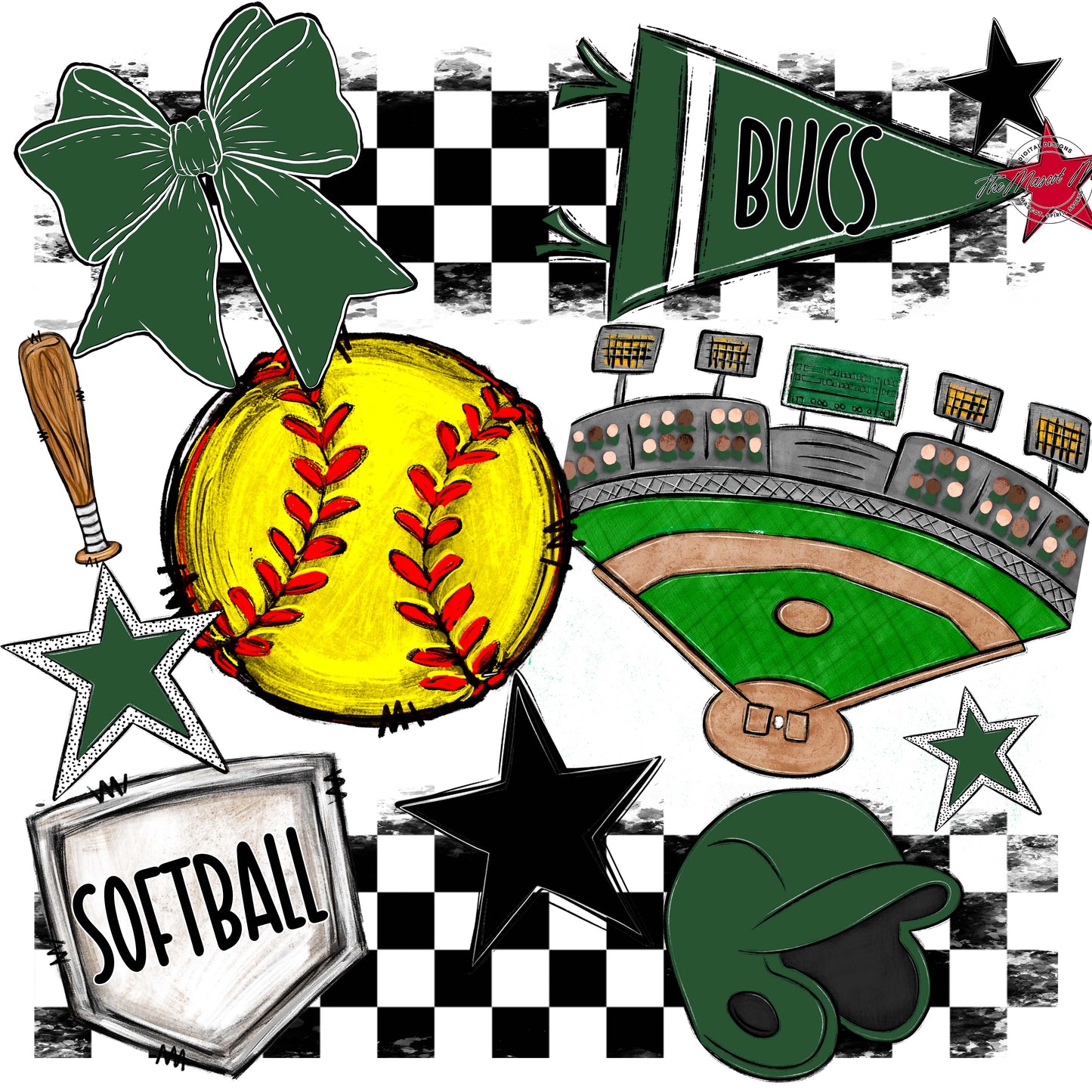 Bucs Softball Checkers Design-Green