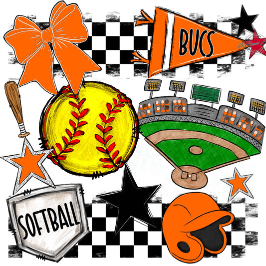 Bucs Softball Checkers Design-Orange