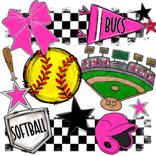 Bucs Softball Checkers Design-Pink