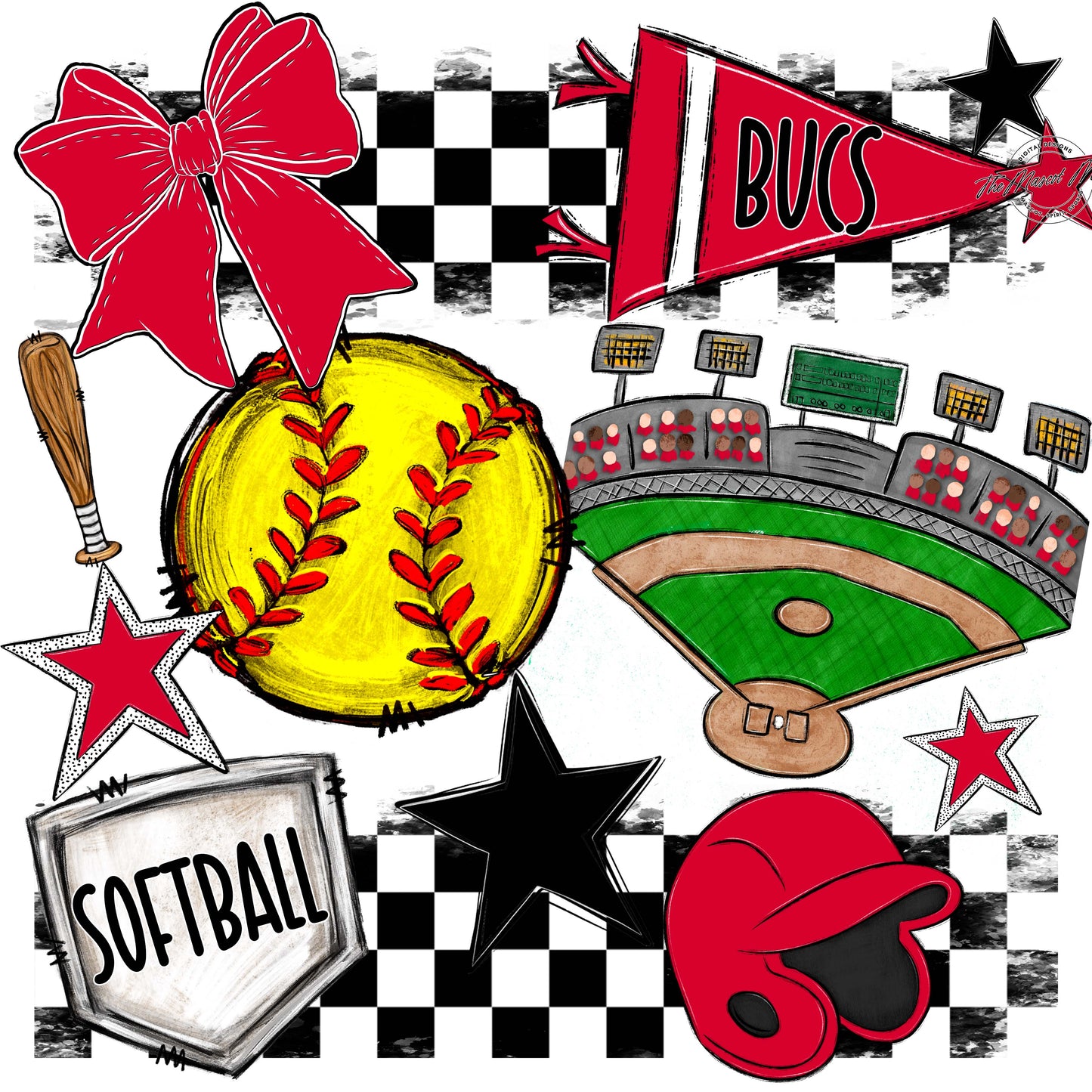 Bucs Softball Checkers Design-Red