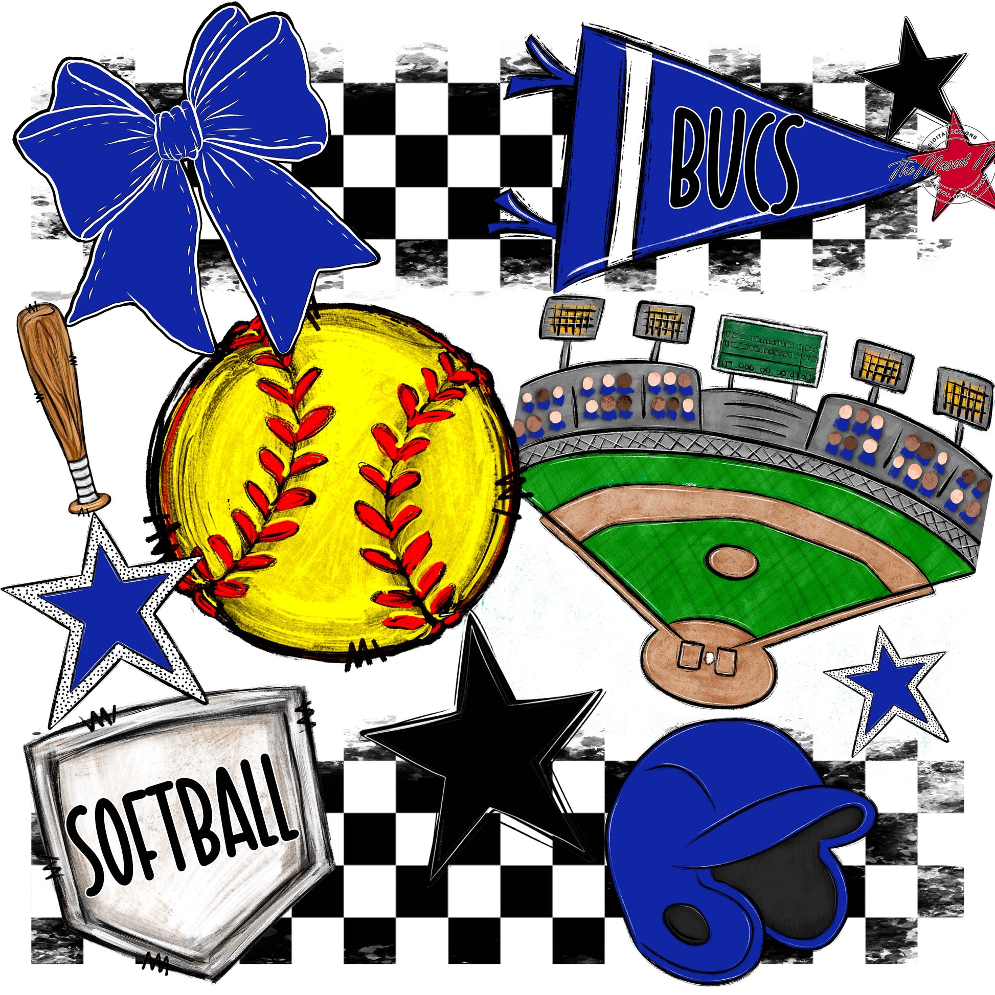 Bucs Softball Checkers Design-Royal Blue