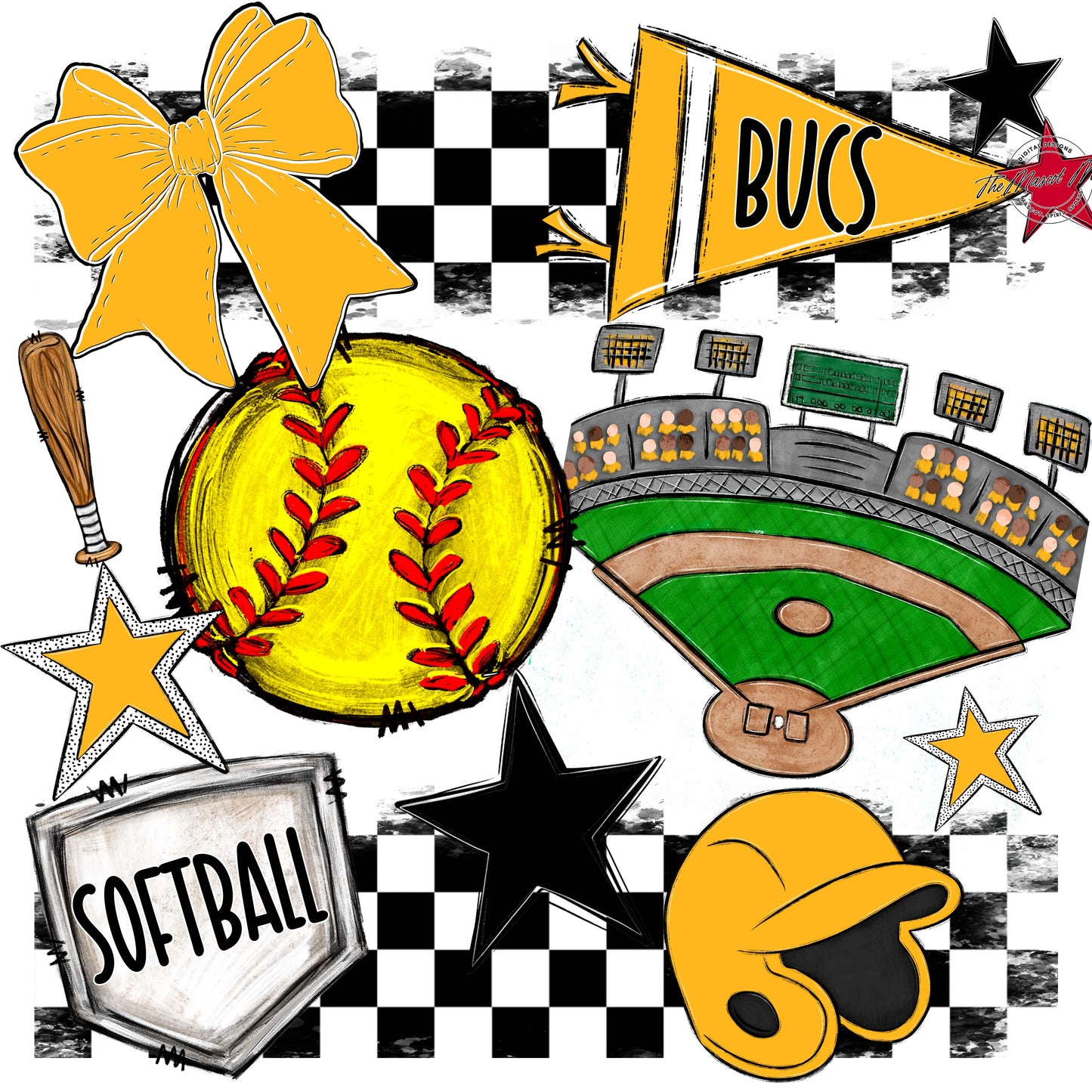 Bucs Softball Checkers Design-Yellow