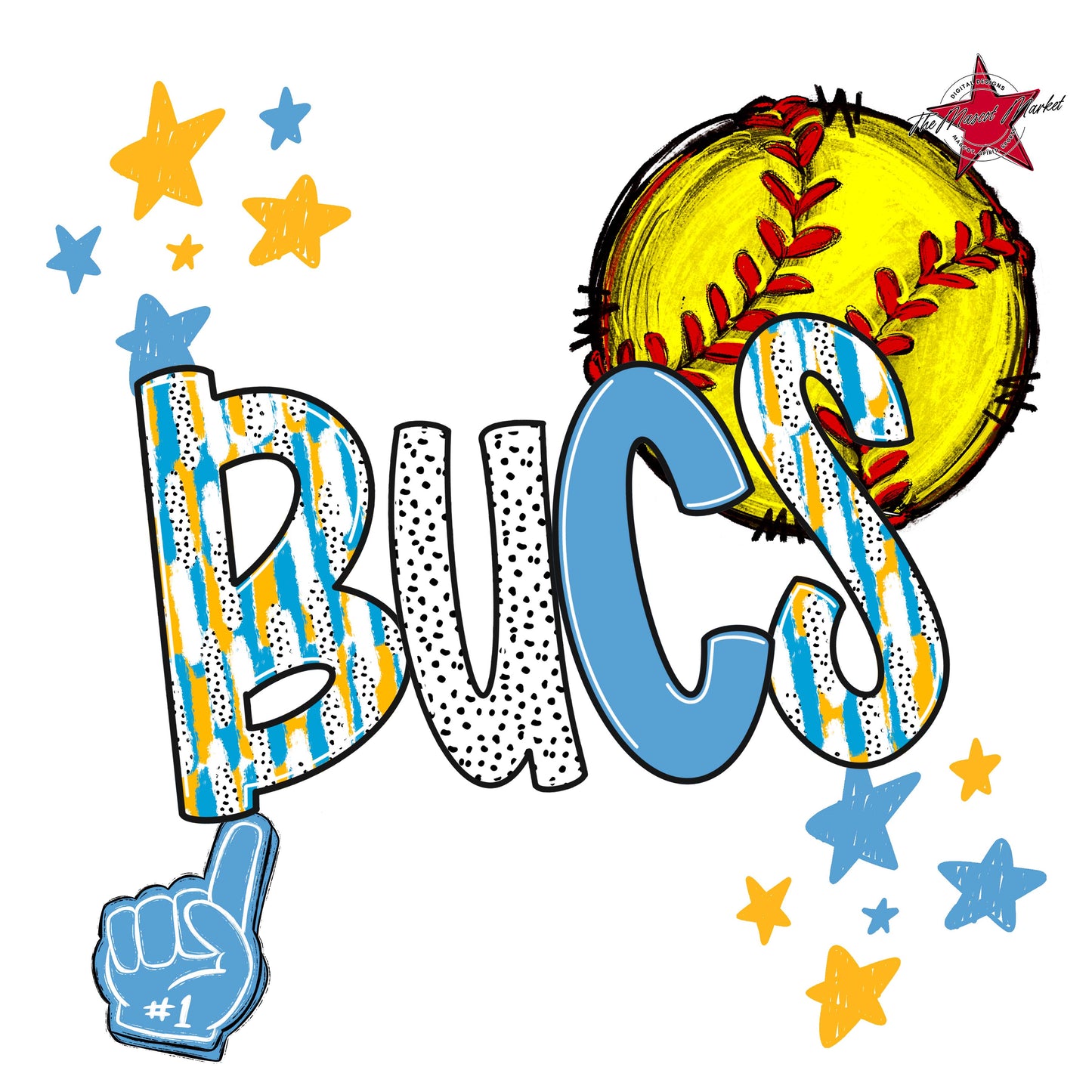 Bucs Softball Scrape-Carolina Blue & Yellow
