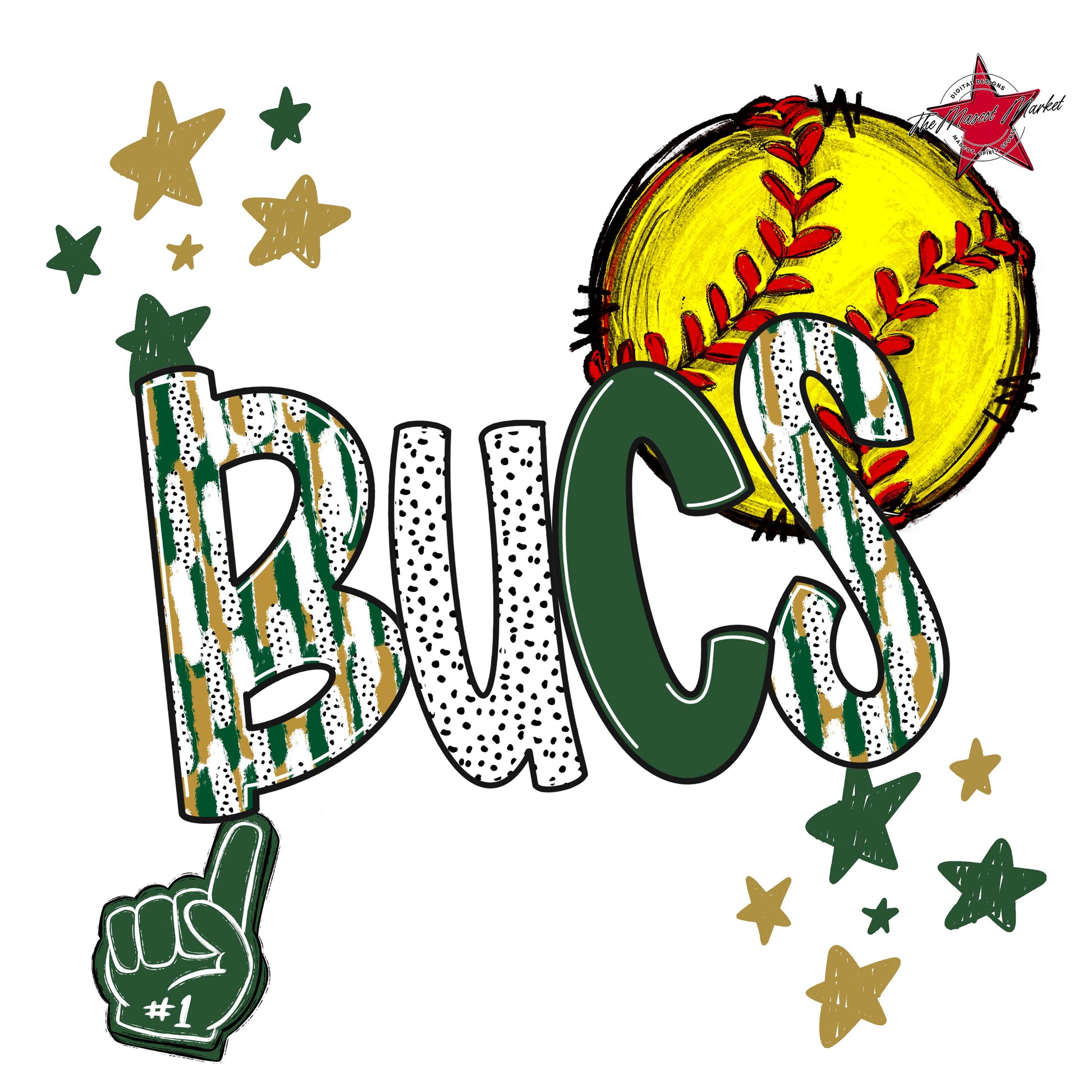 Bucs Softball Scrape-Green & Gold
