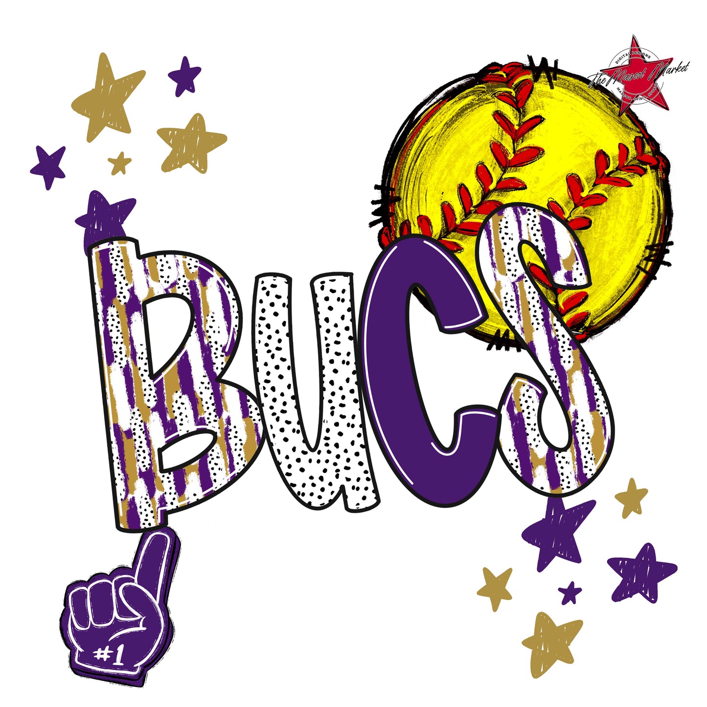 Bucs Softball Scrape-Purple & Gold