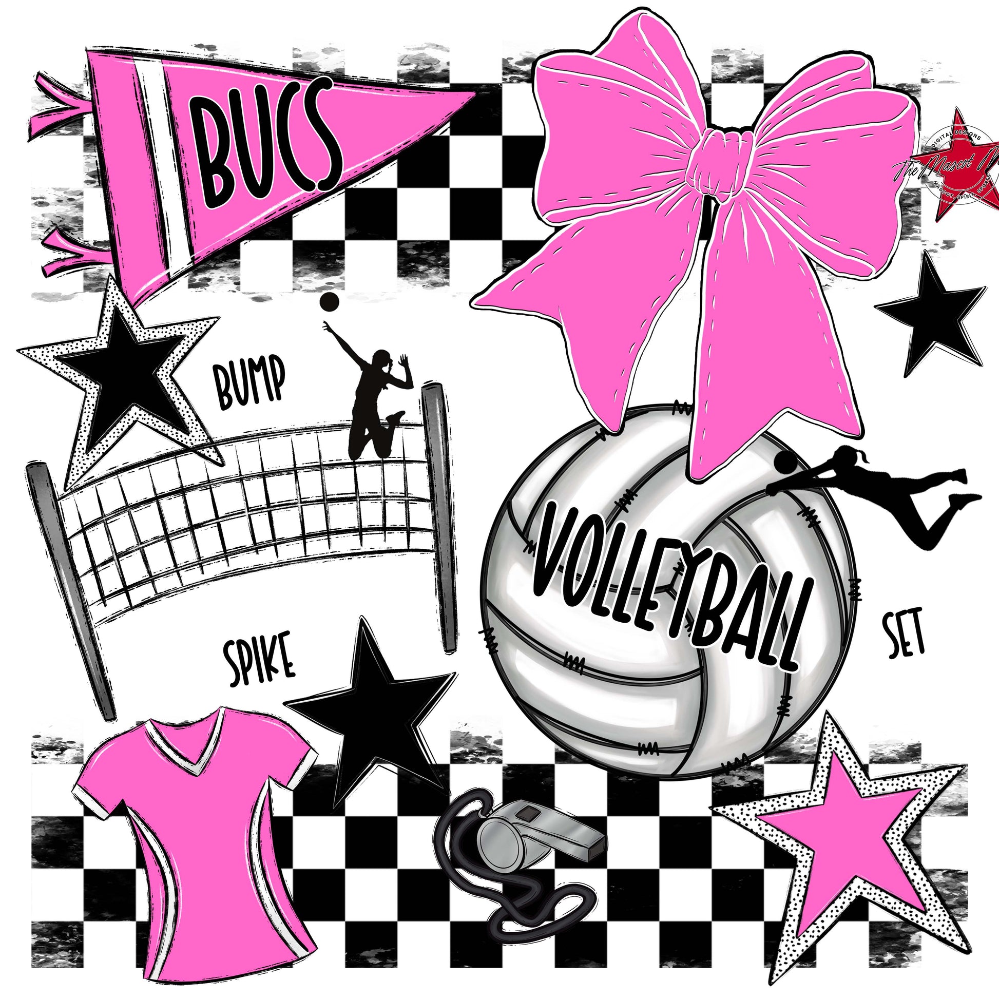 Bucs Volleyball Checkers Design-Baby Pink