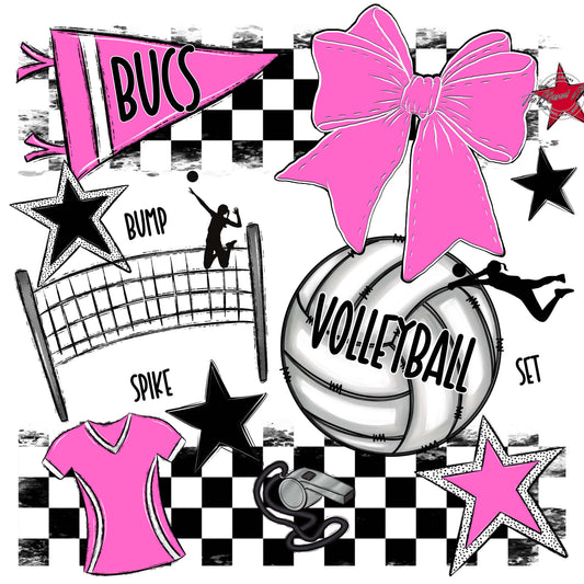 Bucs Volleyball Checkers Design-Baby Pink