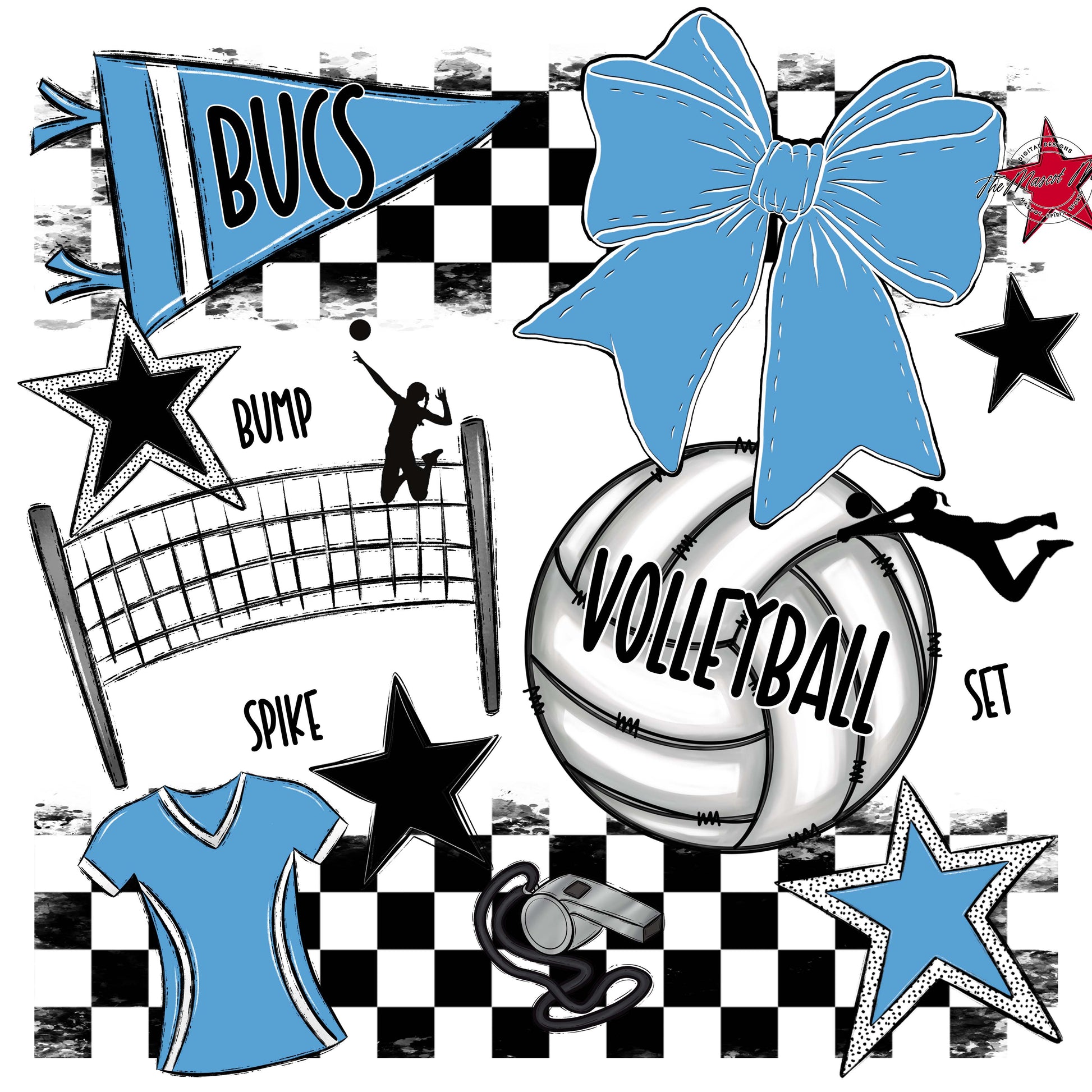 Bucs Volleyball Checkers Design-Carolina Blue