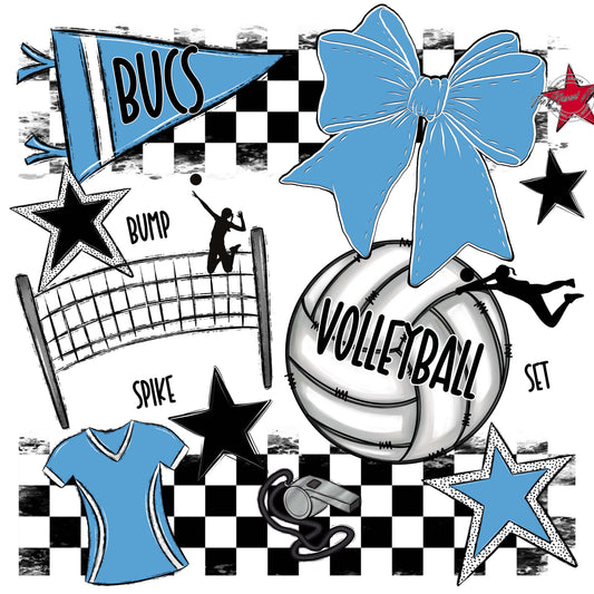 Bucs Volleyball Checkers Design-Carolina Blue