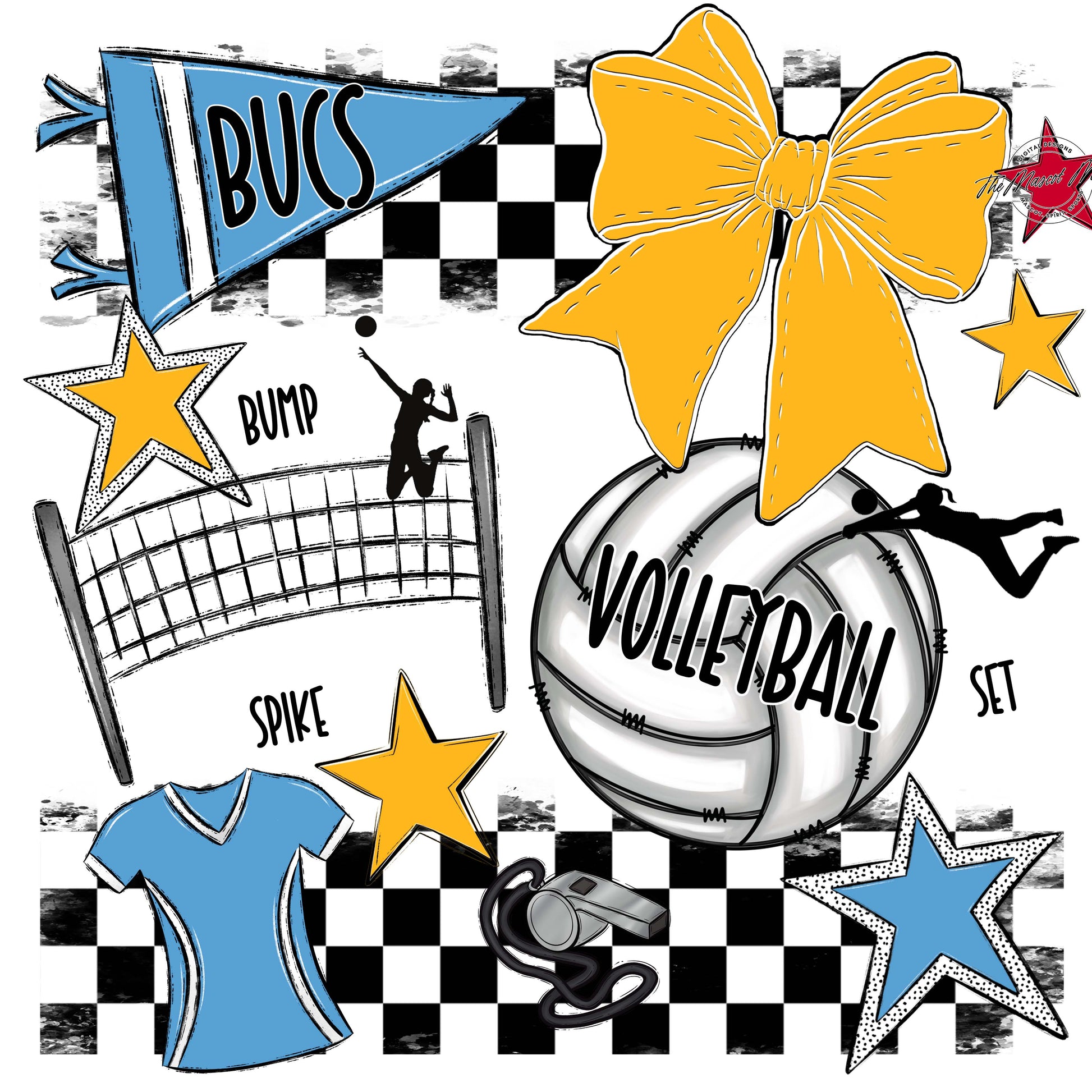 Bucs Volleyball Checkers Design-Carolina Blue & Yellow
