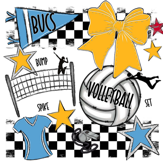 Bucs Volleyball Checkers Design-Carolina Blue & Yellow