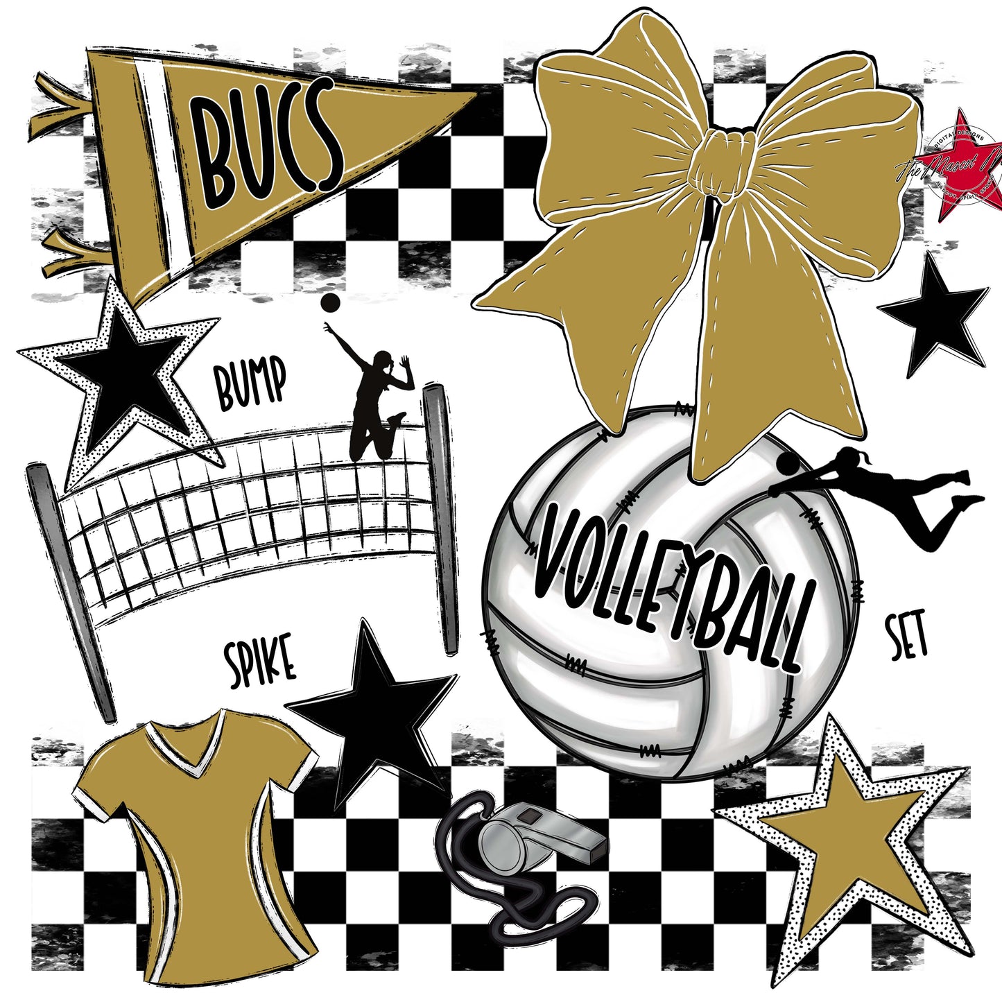 Bucs Volleyball Checkers Design-Gold