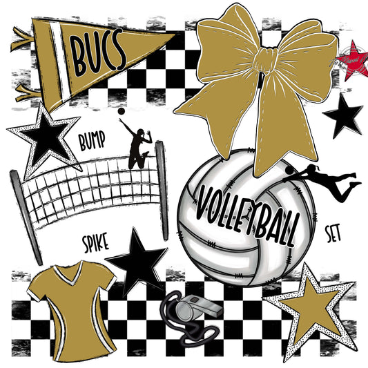Bucs Volleyball Checkers Design-Gold