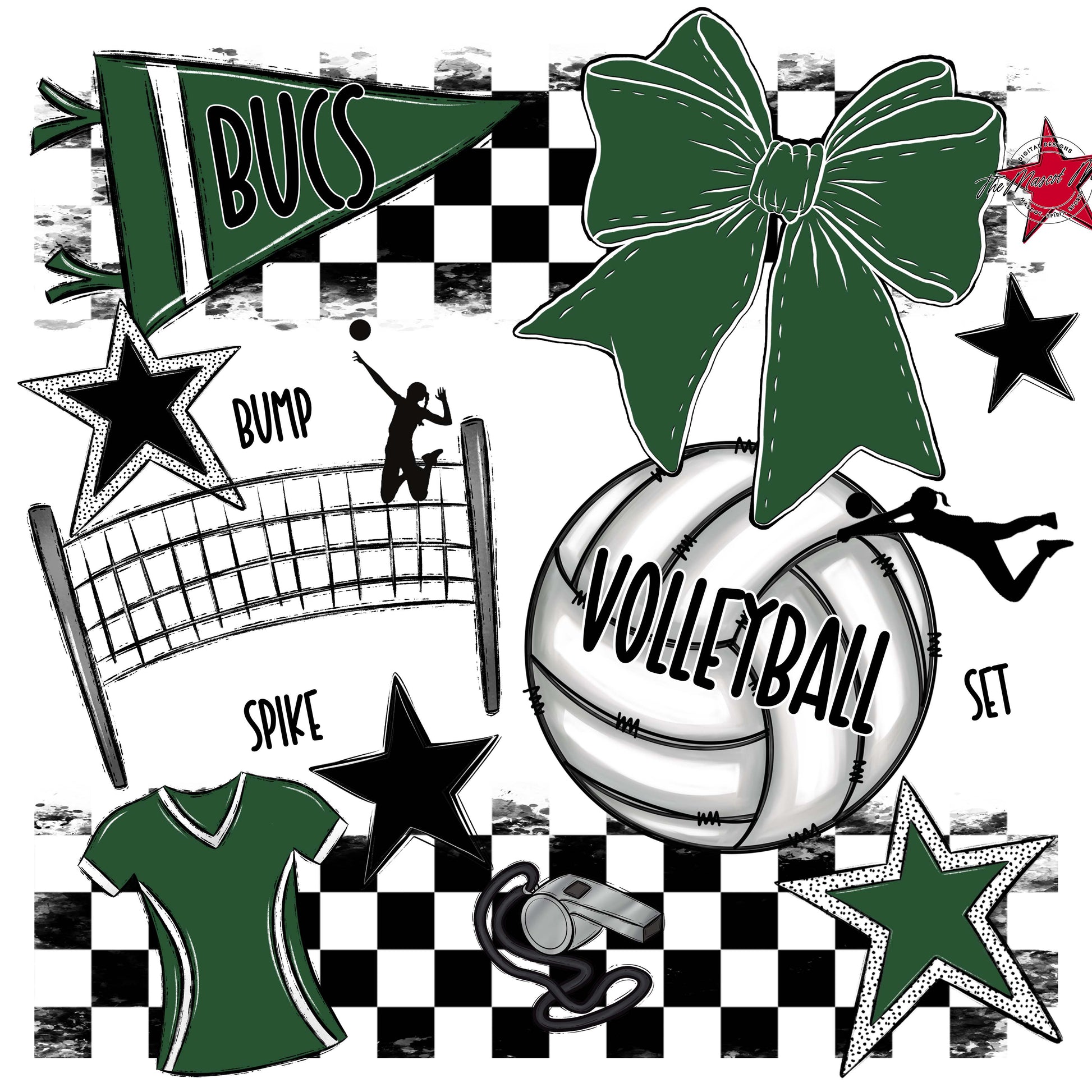Bucs Volleyball Checkers Design-Green