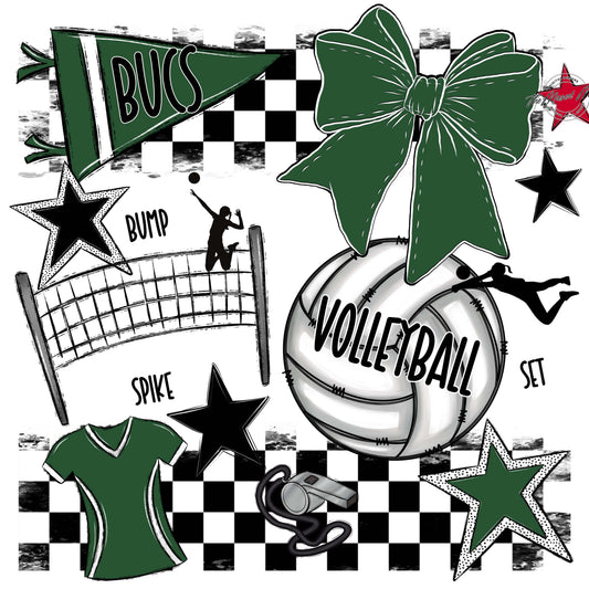 Bucs Volleyball Checkers Design-Green