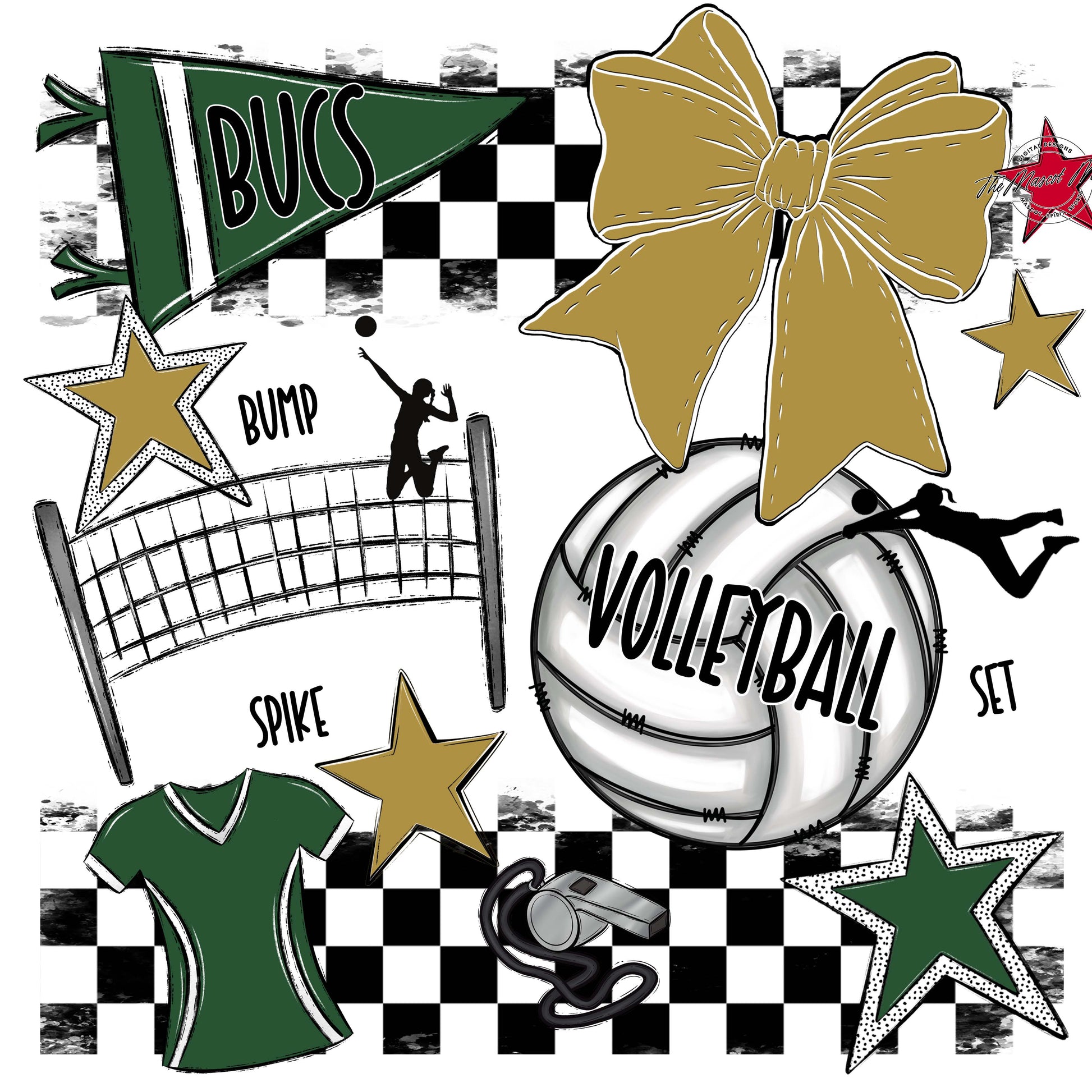 Bucs Volleyball Checkers Design-Green & Gold