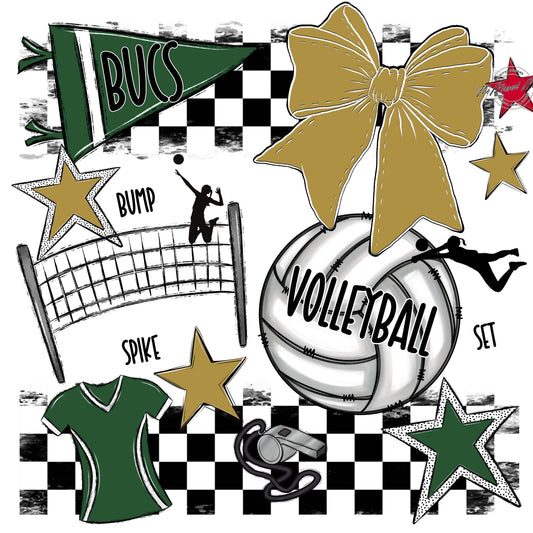 Bucs Volleyball Checkers Design-Green & Gold