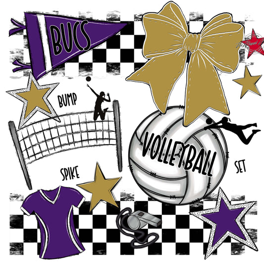 Bucs Volleyball Checkers Design-Purple & Gold