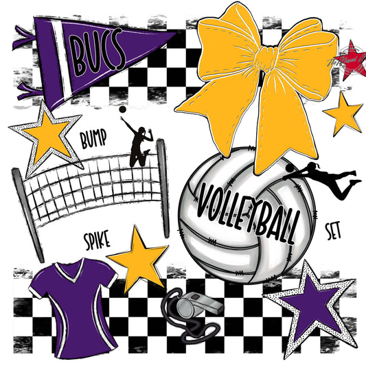 Bucs Volleyball Checkers Design-Purple & Yellow