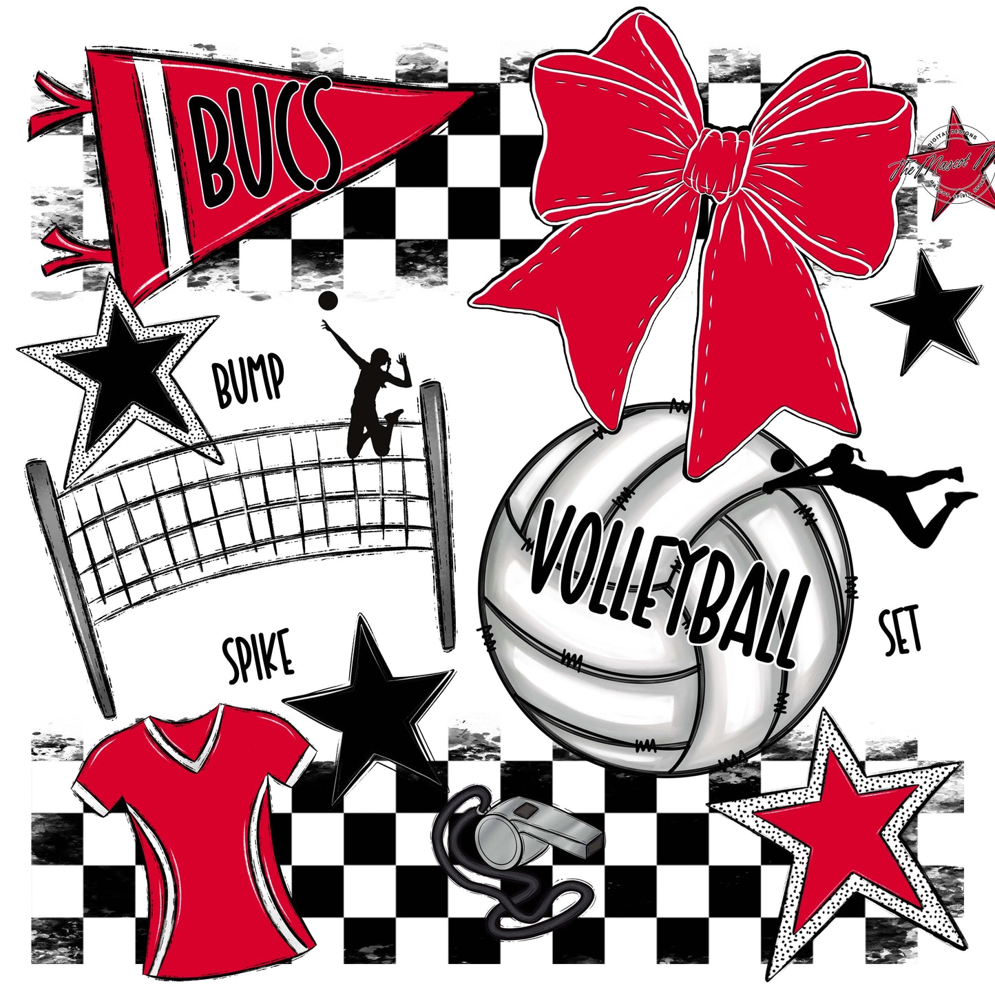 Bucs Volleyball Checkers Design-Red