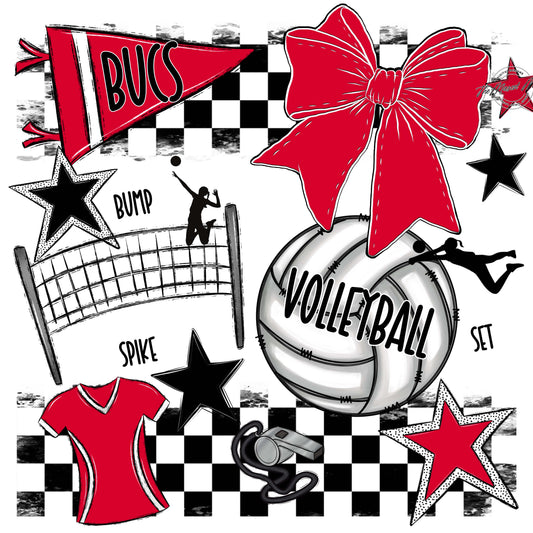 Bucs Volleyball Checkers Design-Red