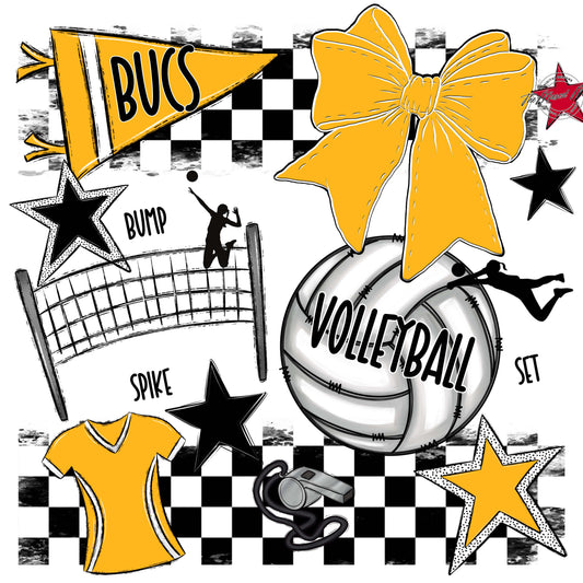 Bucs Volleyball Checkers Design-Yellow