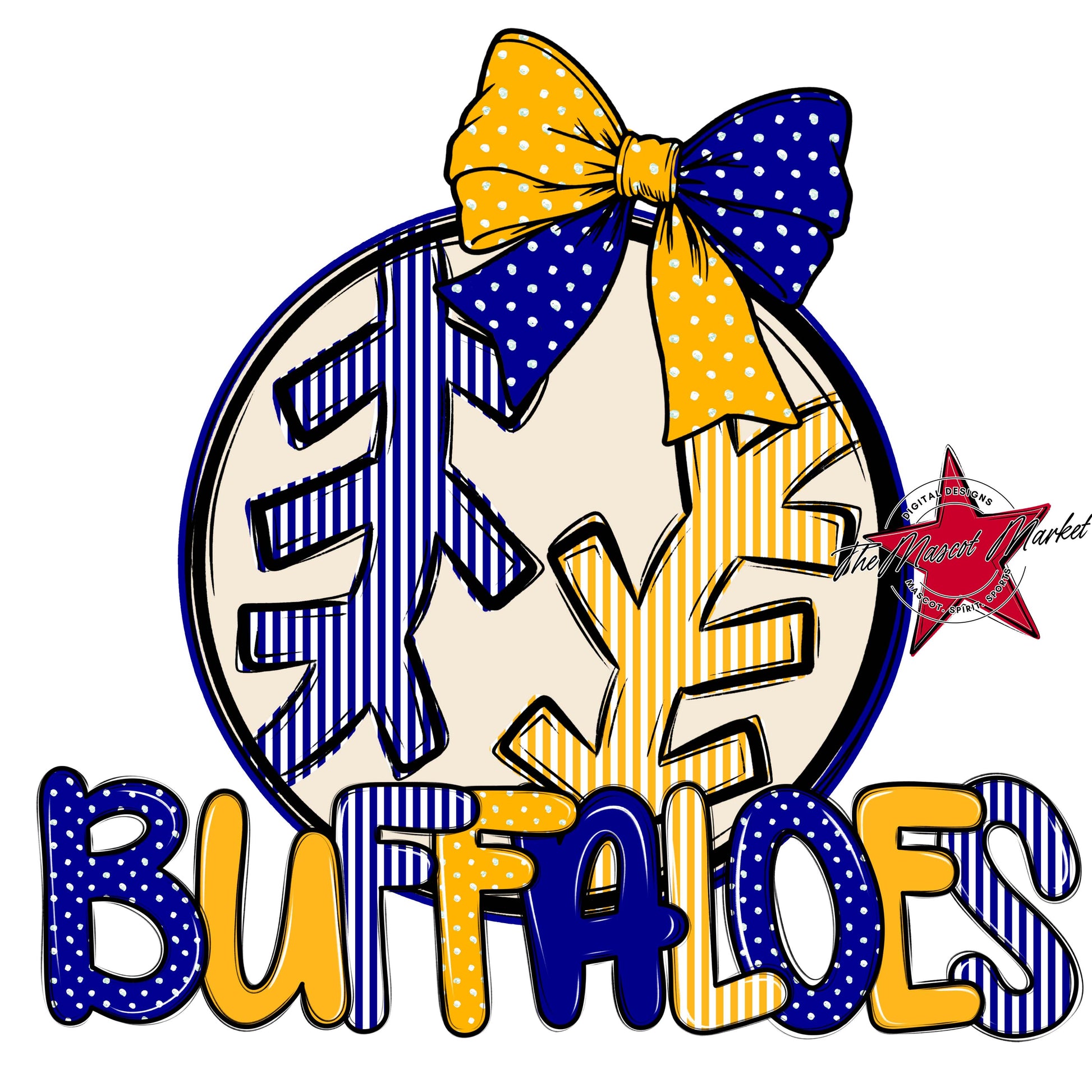 Buffaloes Baseball-Softball Spirit Design-Blue & Yellow