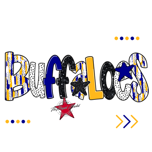 Buffaloes Brushstroke Alpha w Arrows-Blue-Yellow