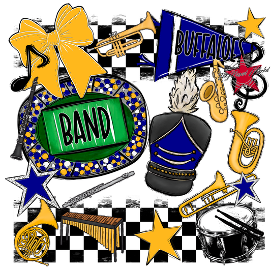Buffaloes Checkers Band Spirit Design-Blue-Yellow