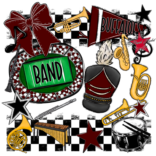 Buffaloes Checkers Band Spirit Design-Maroon