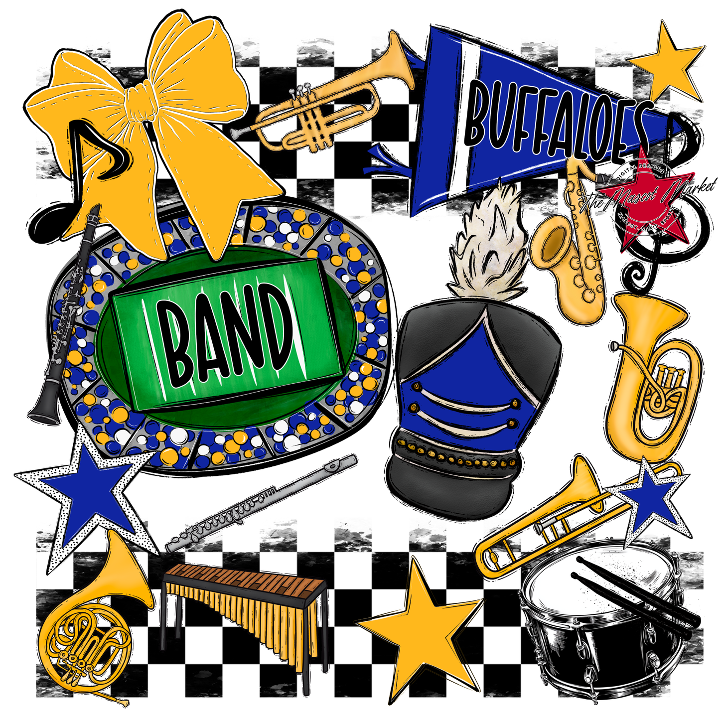 Buffaloes Checkers Band Spirit Design-Royal Blue-Yellow