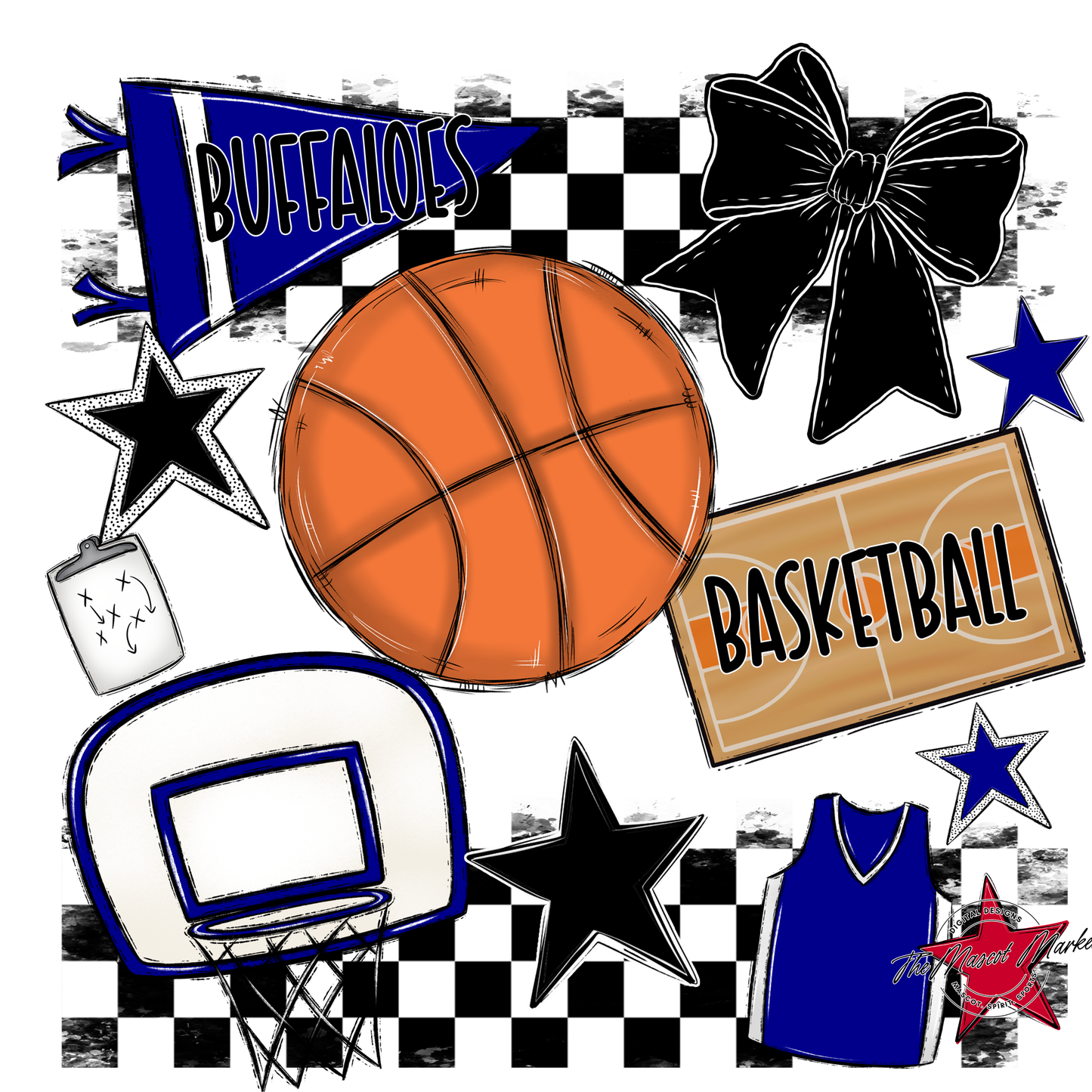 Buffaloes Checkers Basketball Spirit Design-Blue