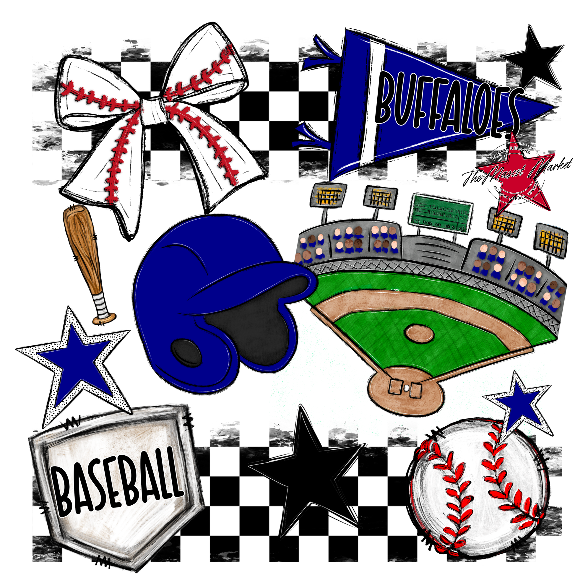 Buffaloes Checkers Baseball Spirit Design-Blue