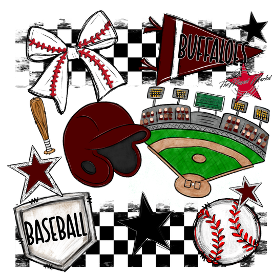 Buffaloes Checkers Baseball Spirit Design-Maroon