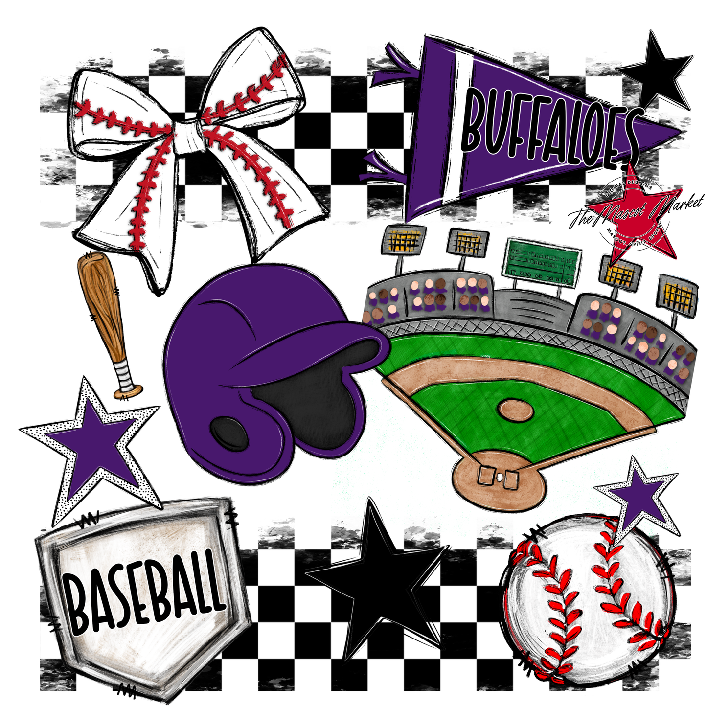 Buffaloes Checkers Baseball Spirit Design-Purple