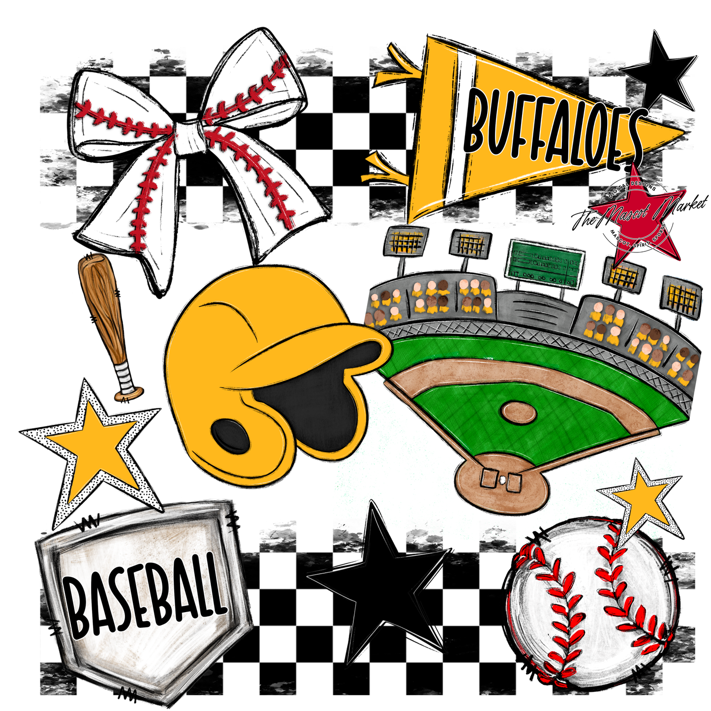 Buffaloes Checkers Baseball Spirit Design-Yellow