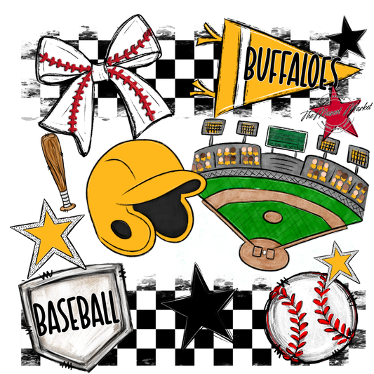 Buffaloes Checkers Baseball Spirit Design-Yellow