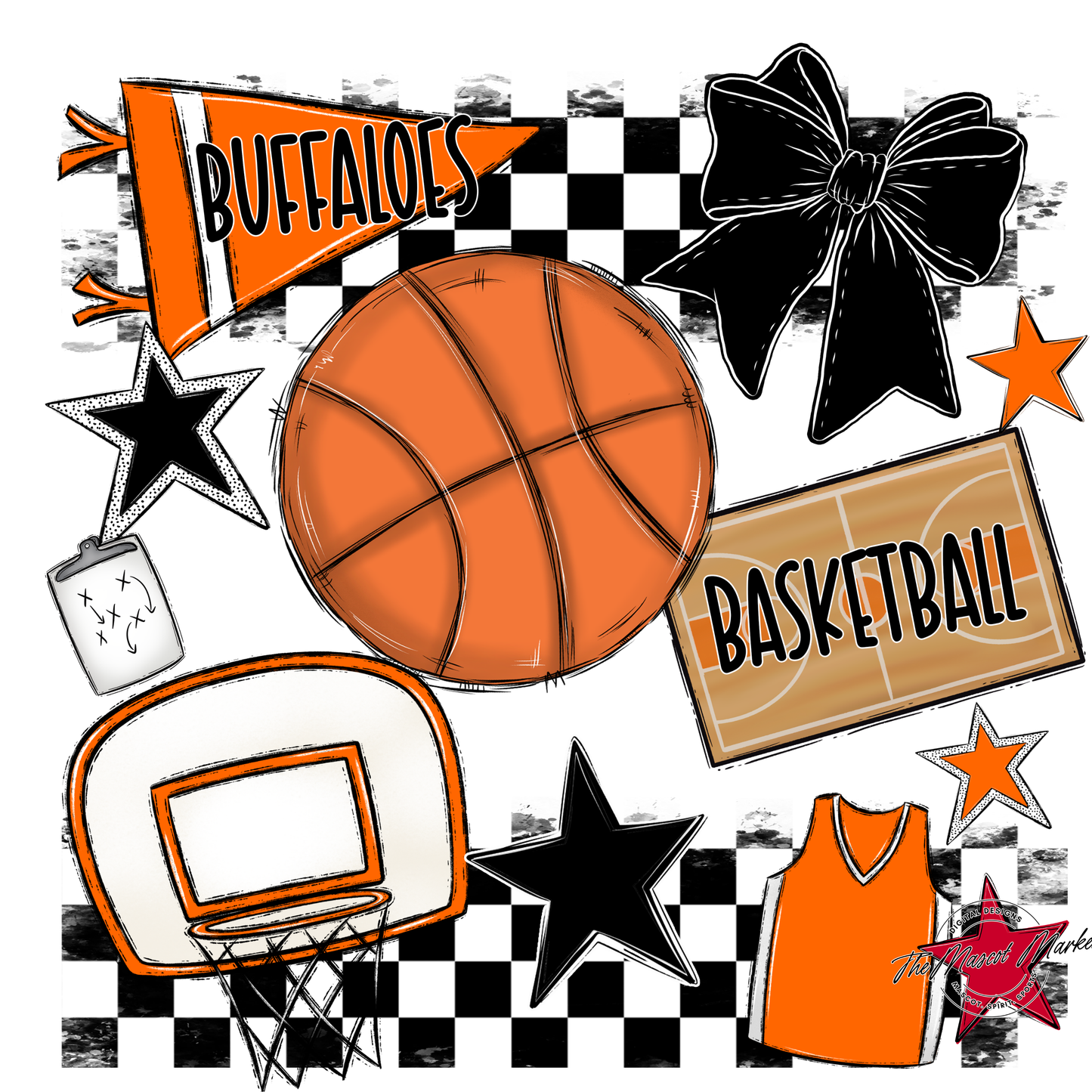 Buffaloes Checkers Basketball Spirit Design-Orange