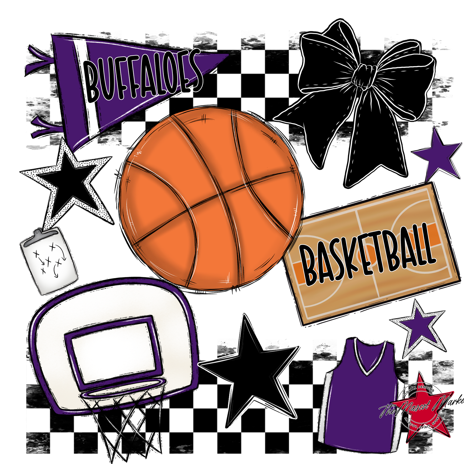 Buffaloes Checkers Basketball Spirit Design-Purple